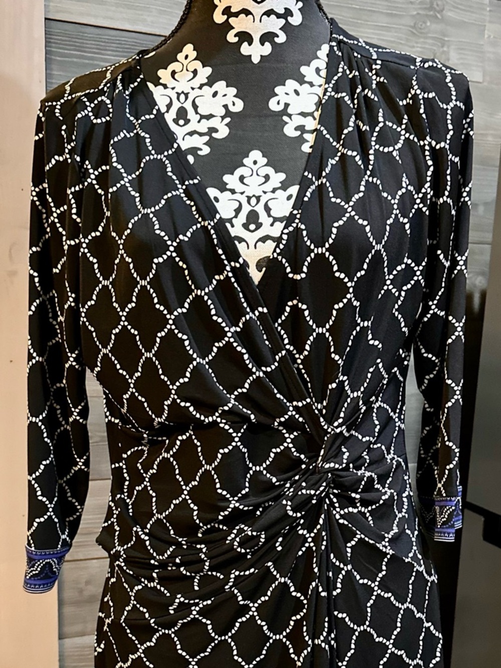 White House Black Market Black and White Floral Pattern Top